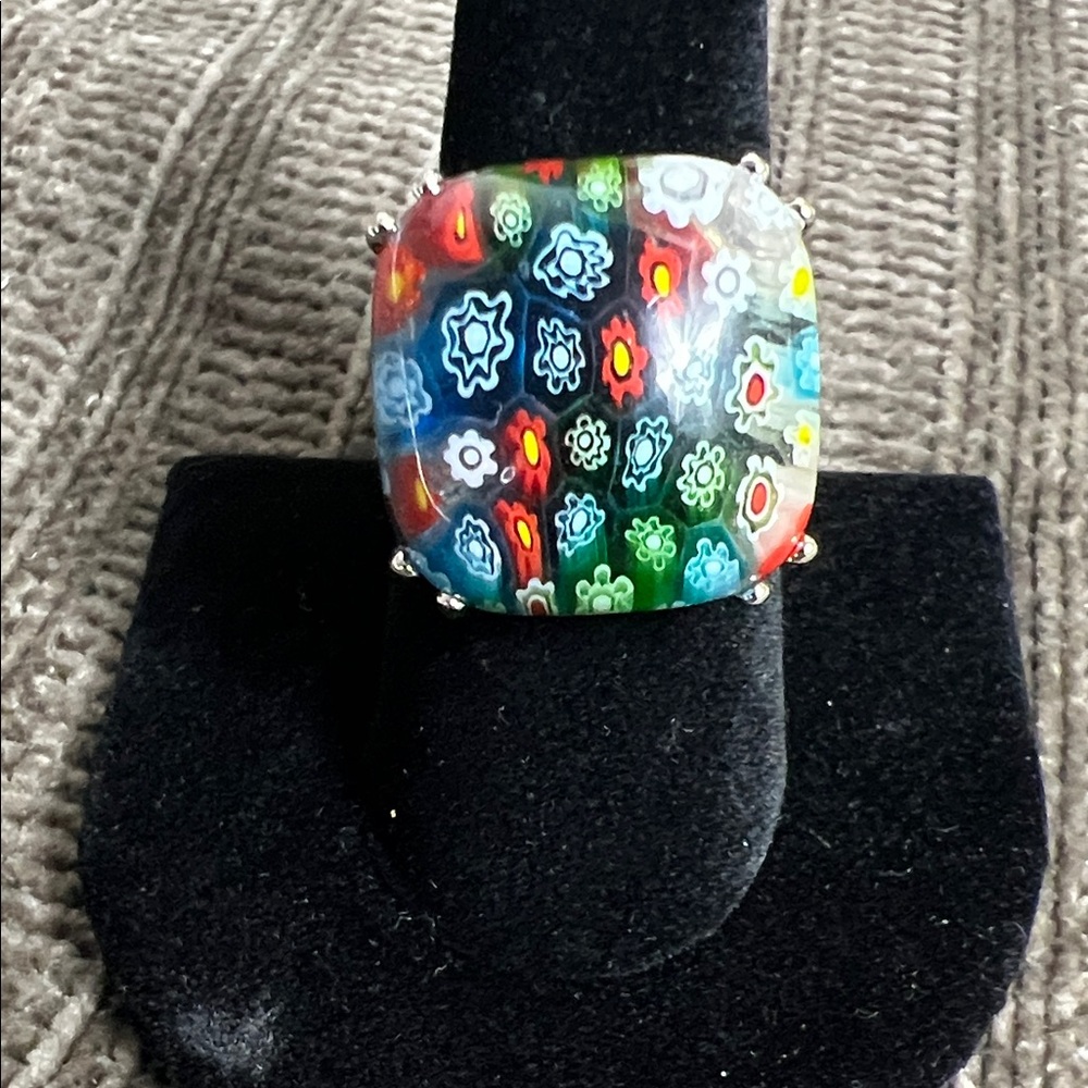 Colorful Millefiori Glass Ring costume jewelry size 9